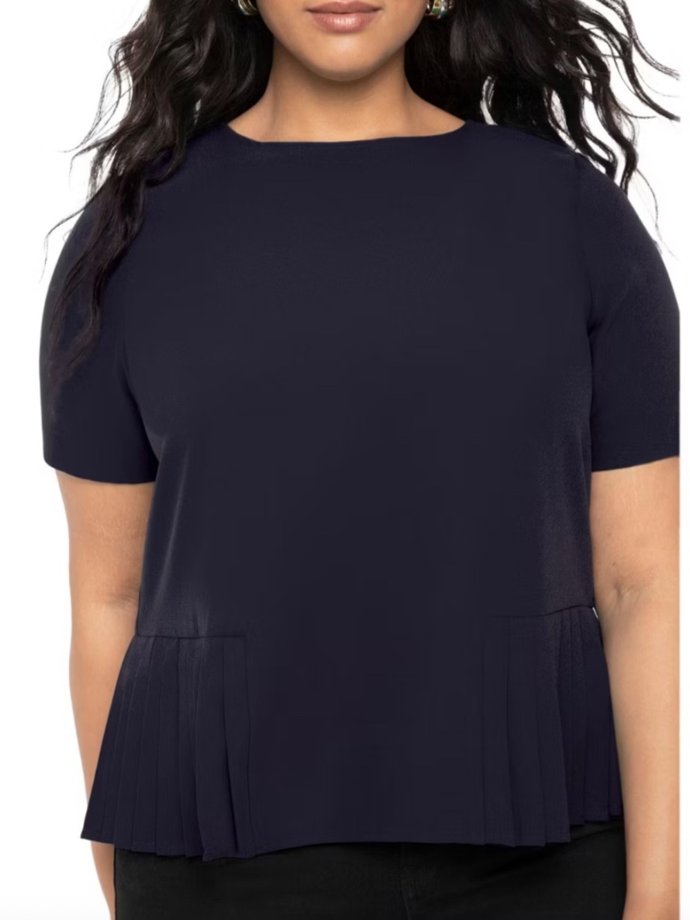 Eloquii Pleated Hem Blouse Tunic Blueberry Navy Short Sleeve Plus Size 14 NWT